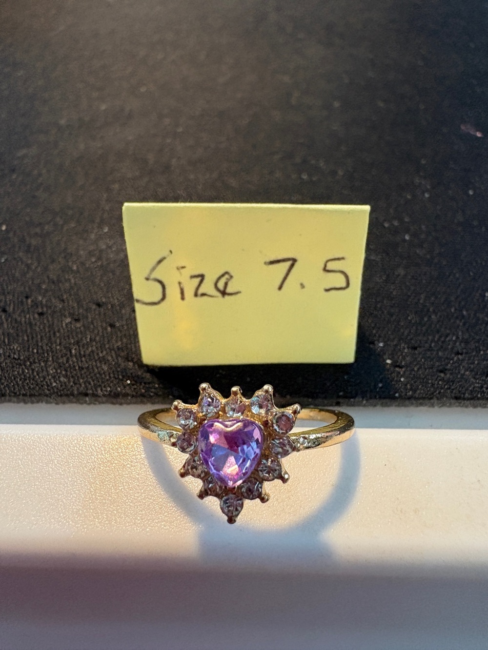 Heart Halo Purple Crystal Ring - Size 7.5